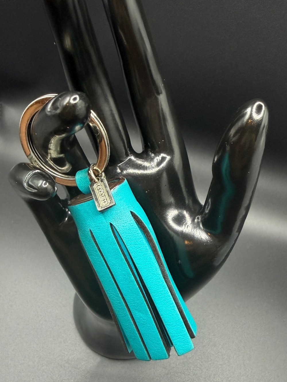 Coach Teal Leather tassel Key charm